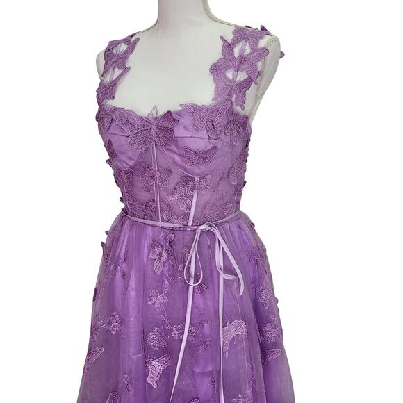 Purple Lavender Butterfly Dress Corset Back Formal Prom Wedding Bridesmaid - Picture 4 of 13